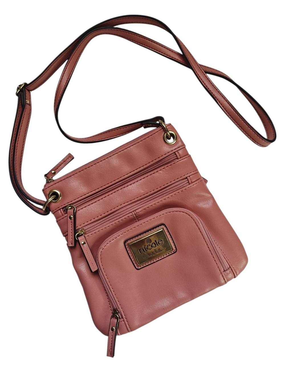 Nicole by Nicole Miller Pink Faux Leather Crossbody Bag Organizer Purse